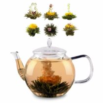 sklenená kanvica 800 ml s uzáverom čajové sitko a čajové kvety